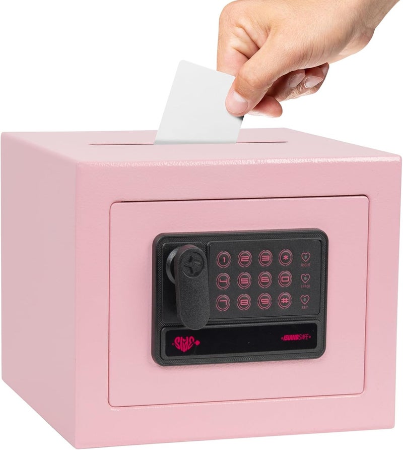 ISLANDSAFE Electronic Deposit Drop Small Safe Box for Kid Money Coin Home Office Hotel Rooms Business Jewelry (Light Pink) - Image 1